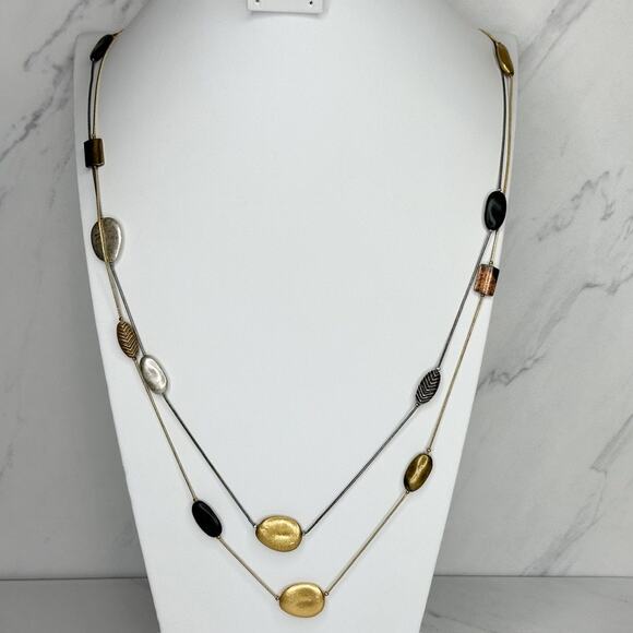 Chico's Double Strand Mixed Metal Station Statement Necklace ✨ - Picture 1 of 10